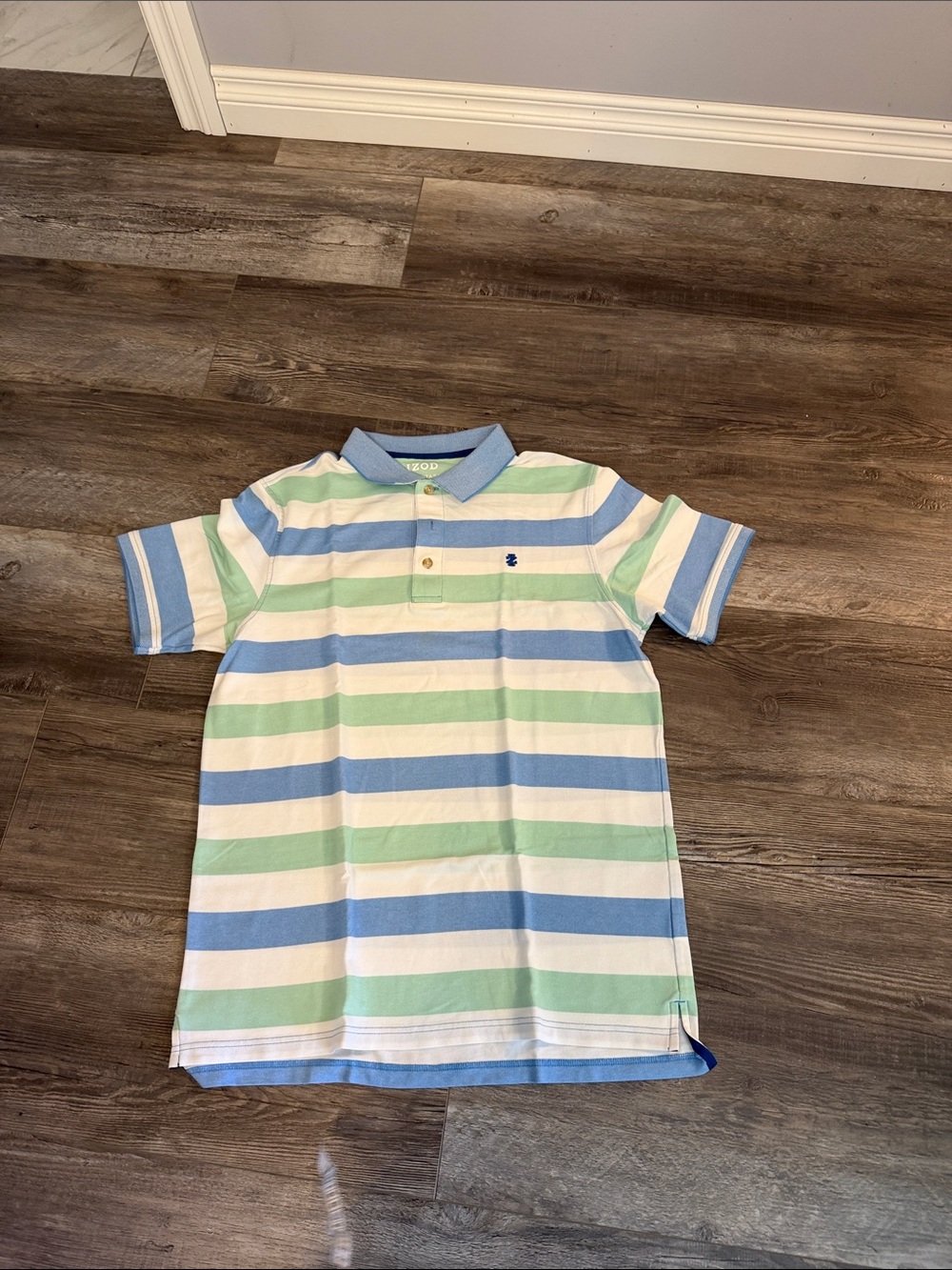 Izod Blue, White & Mint Striped Polo Shirt